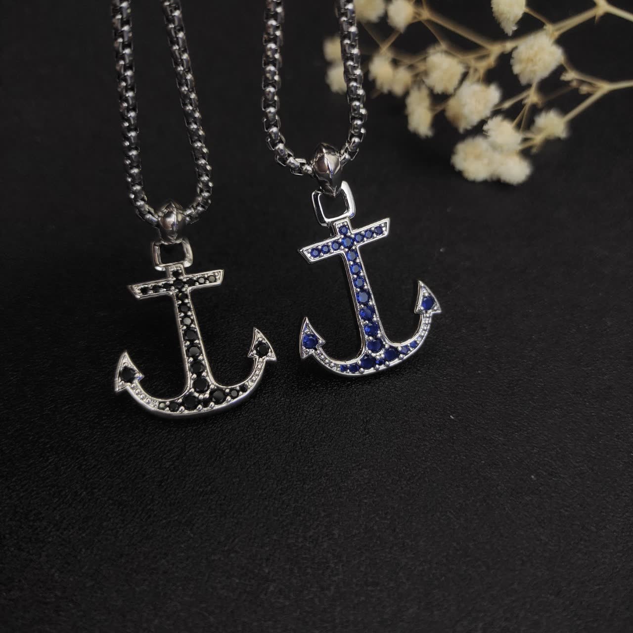 David Yurman Silver Anchor Pendant with Blue Stones